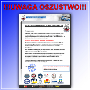 grafika- obraz strony internetowej Centralnego Biura Śledczego Policji i napis uwaga oszustwo w związku z wezwaniem od CBŚP