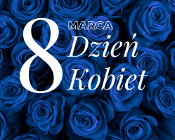 zdjecie-napis 8 marca dzień kobiet na tle niebieskich róż